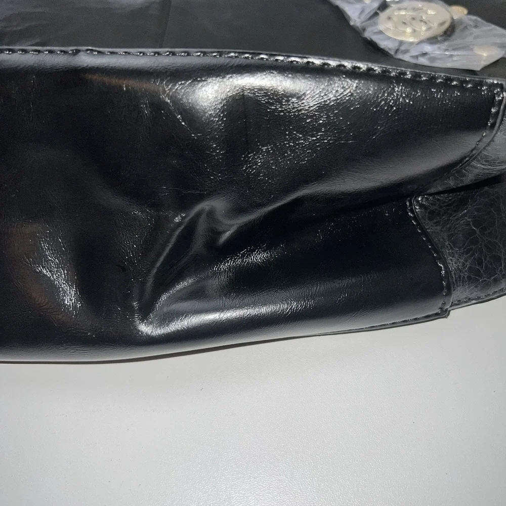 Tommy Bahama Black Leather Studded Snap Close Tote Bag Purse